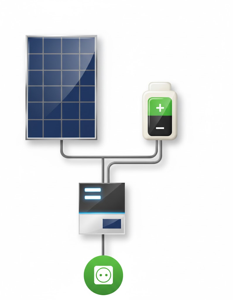 Grafik eines DC-gekoppelten Stromspeichers